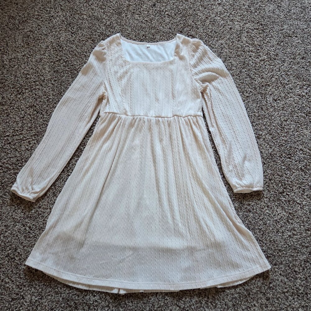 Cottagecore Dress Lg Cream Romantic Empire Waist Puff Sleeves Lined Square Neck